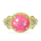 Anel de Prata com Banho de Ouro com Opala Rosa de Lega Dembi da Etiópia e Topázio Branco  Contraste: Cabeca de Veado (800)