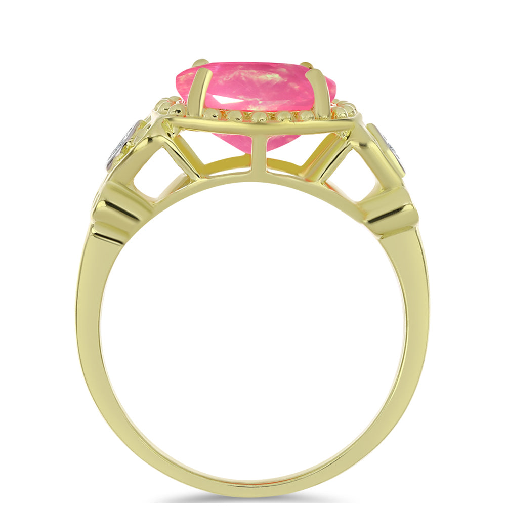 Anel de Prata com Banho de Ouro com Opala Rosa de Lega Dembi da Etiópia e Topázio Branco  Contraste: Cabeca de Veado (800)