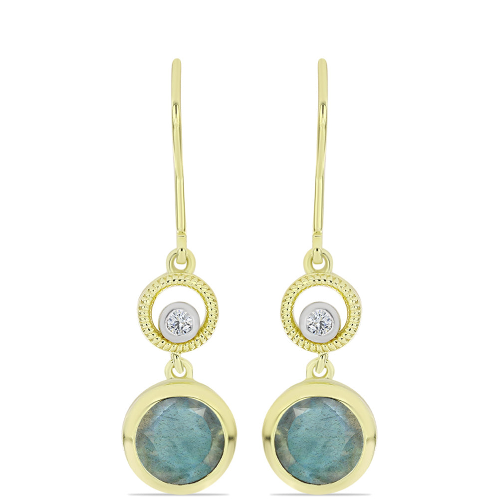 Brincos de Prata com Banho de Ouro com Labradorite e Topázio Branco 1 
