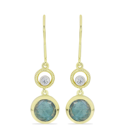 Brincos de Prata com Banho de Ouro com Labradorite e Topázio Branco