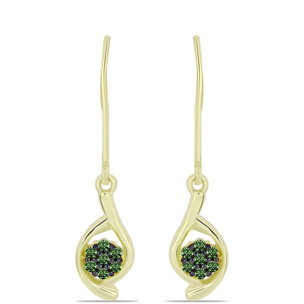 Brincos de Prata com Banho de Ouro com Diamante Verde