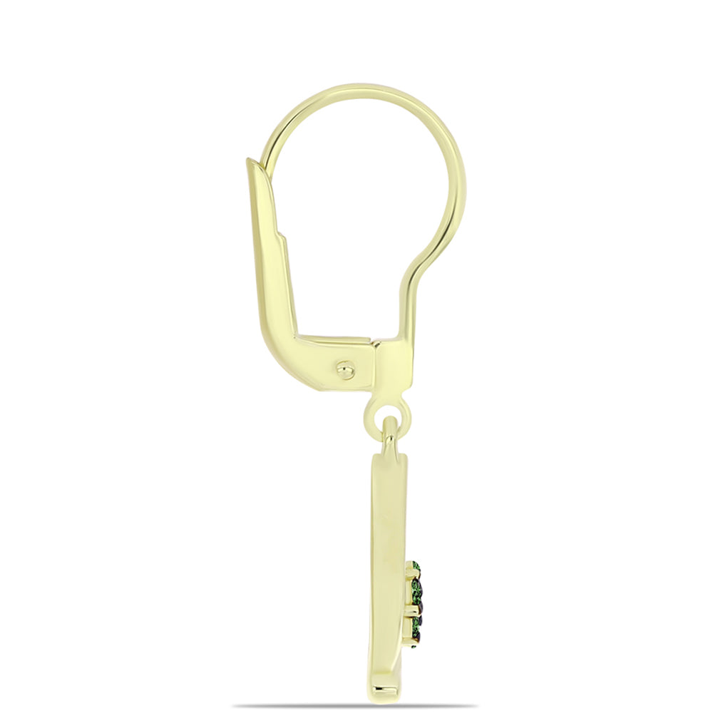 Brincos de Prata com Banho de Ouro com Diamante Verde 2 