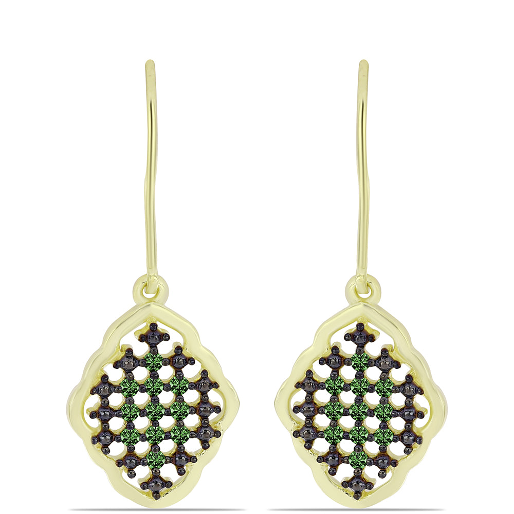 Brincos de Prata com Banho de Ouro com Diamante Verde 1 