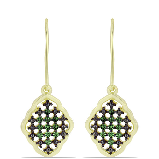 Brincos de Prata com Banho de Ouro com Diamante Verde