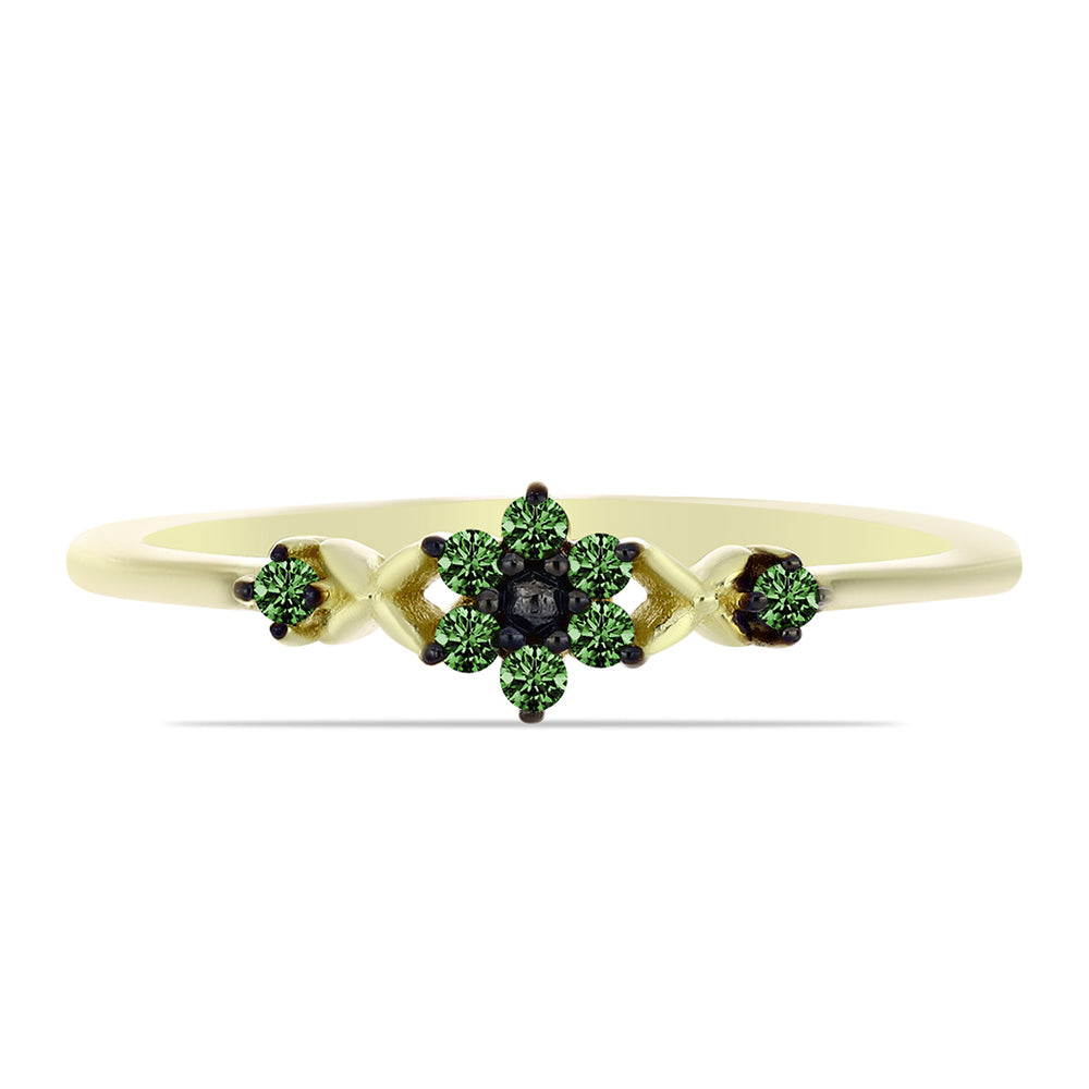 Anel de Prata com Banho de Ouro com Diamante Verde 1 