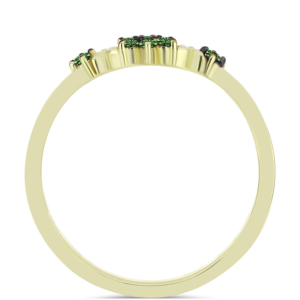 Anel de Prata com Banho de Ouro com Diamante Verde