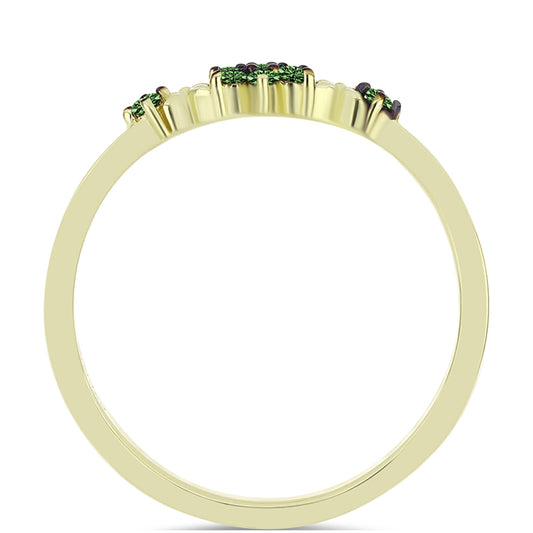 Anel de Prata com Banho de Ouro com Diamante Verde