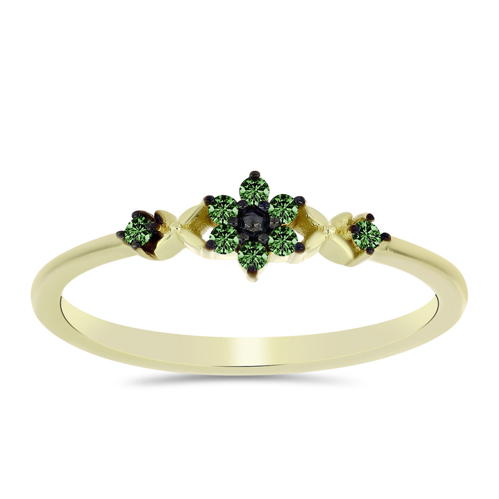 Anel de Prata com Banho de Ouro com Diamante Verde 3 