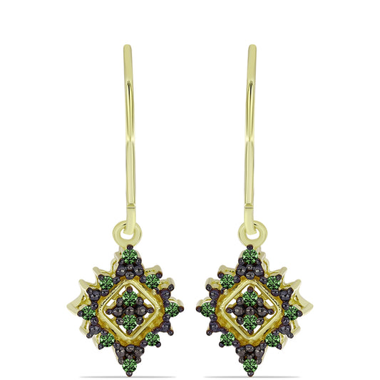 Brincos de Prata com Banho de Ouro com Diamante Verde