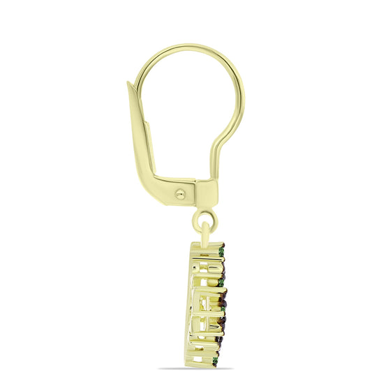Brincos de Prata com Banho de Ouro com Diamante Verde