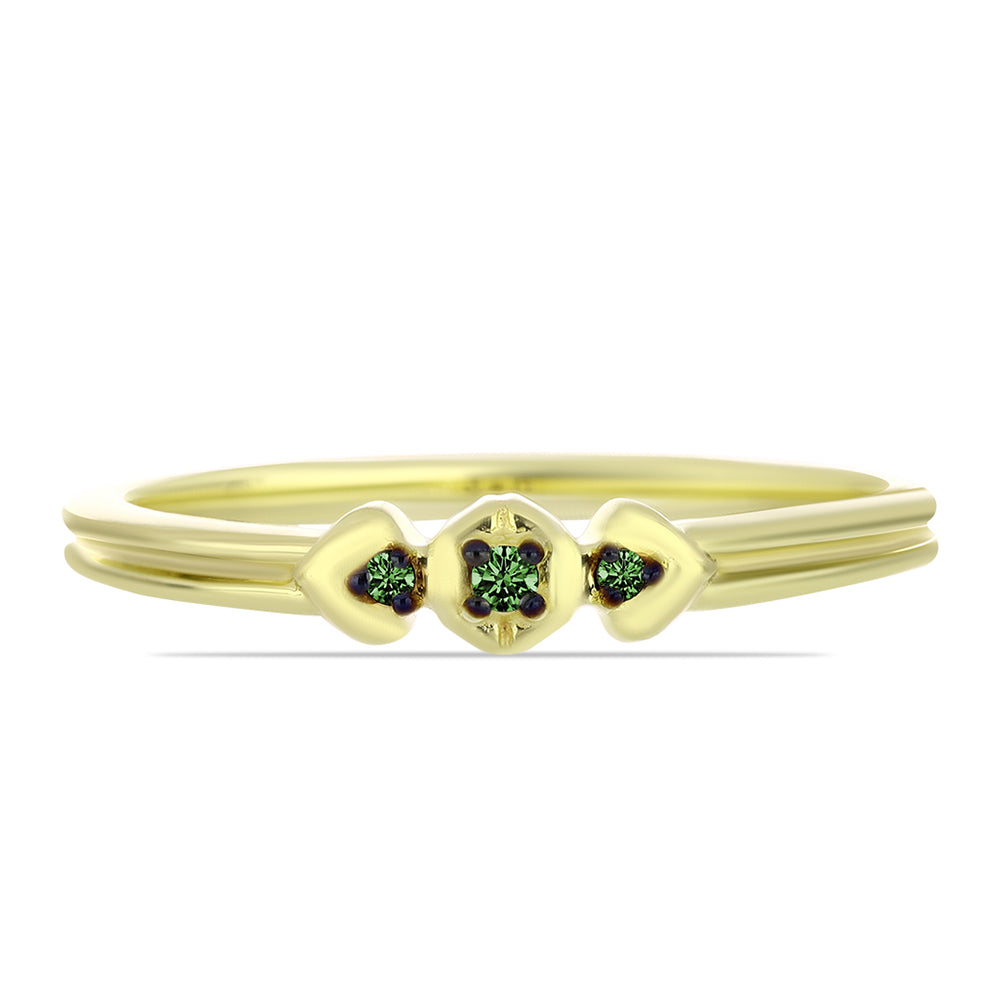 Anel de Prata com Banho de Ouro com Diamante Verde 1 