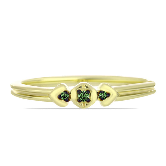 Anel de Prata com Banho de Ouro com Diamante Verde