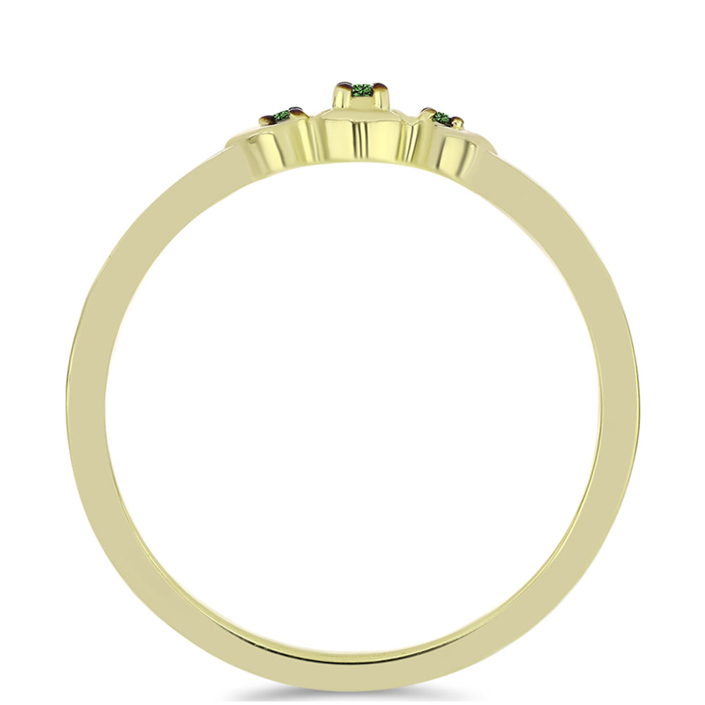 Anel de Prata com Banho de Ouro com Diamante Verde