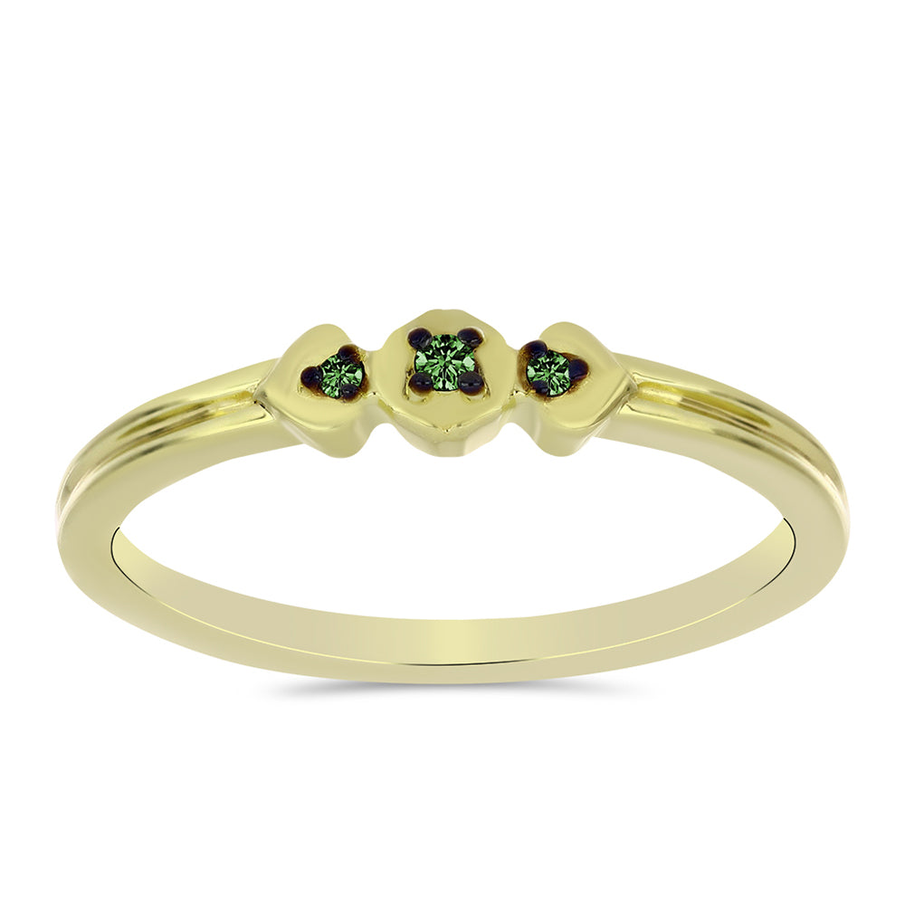 Anel de Prata com Banho de Ouro com Diamante Verde