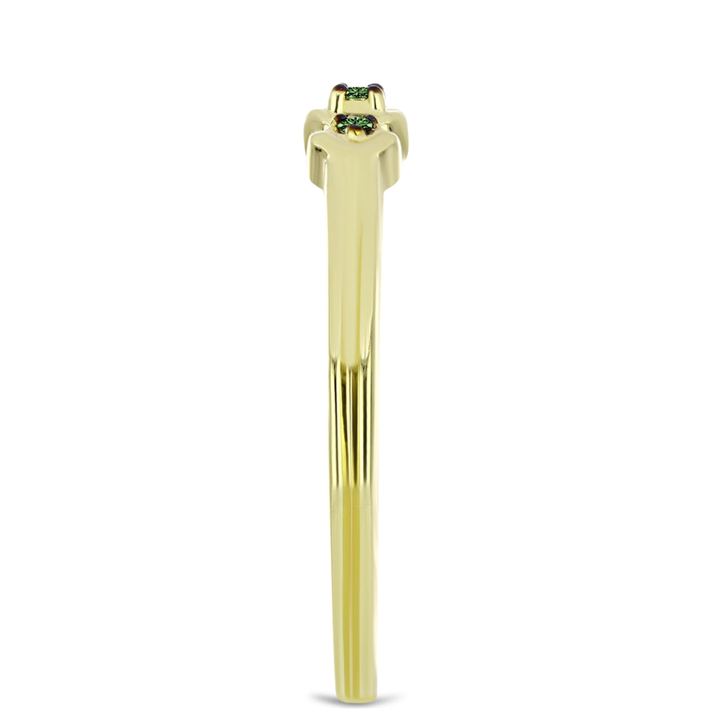 Anel de Prata com Banho de Ouro com Diamante Verde