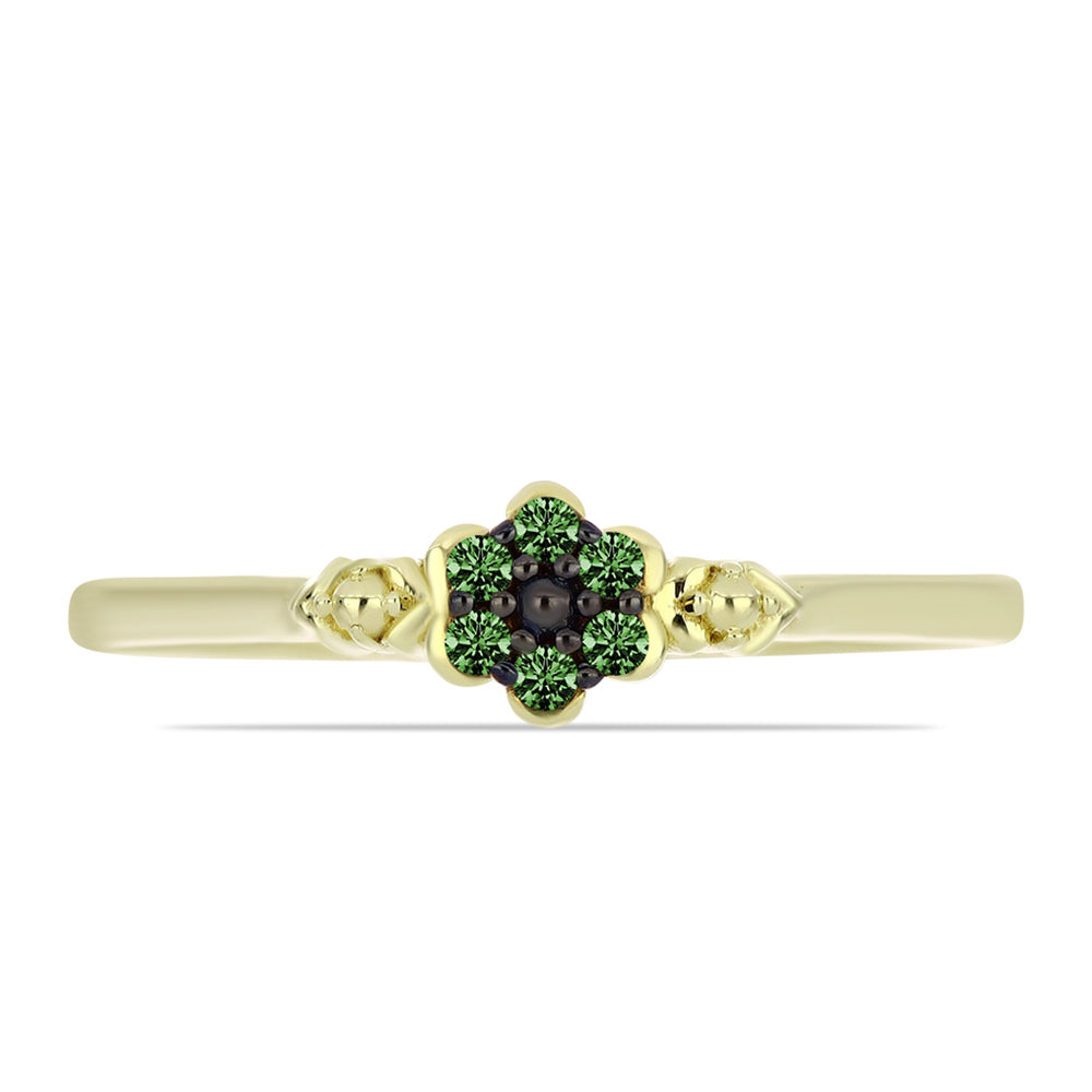 Anel de Prata com Banho de Ouro com Diamante Verde