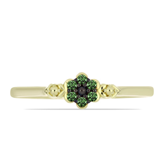 Anel de Prata com Banho de Ouro com Diamante Verde