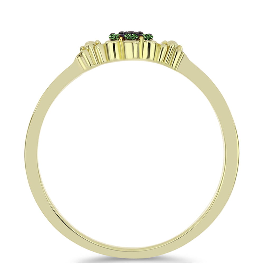 Anel de Prata com Banho de Ouro com Diamante Verde 2 