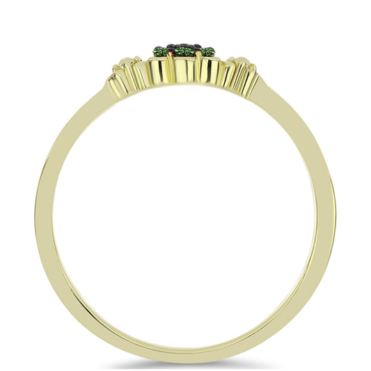 Anel de Prata com Banho de Ouro com Diamante Verde