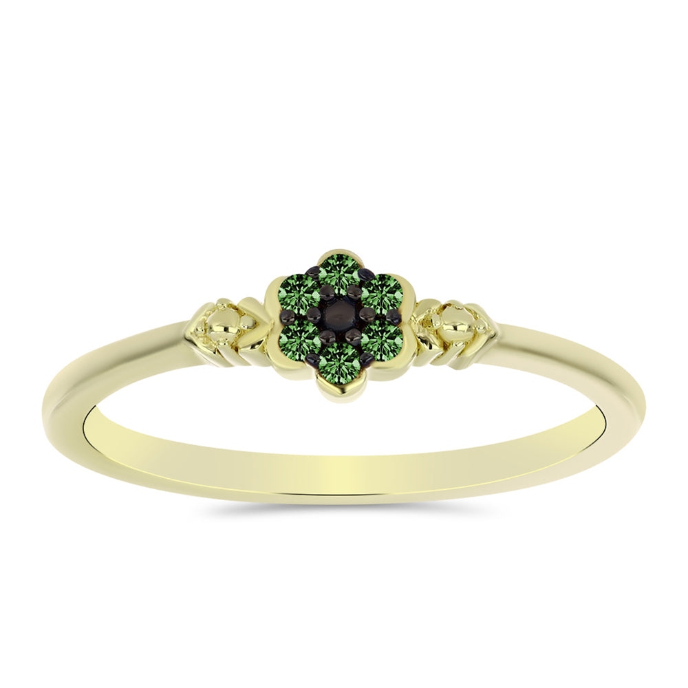 Anel de Prata com Banho de Ouro com Diamante Verde 3 