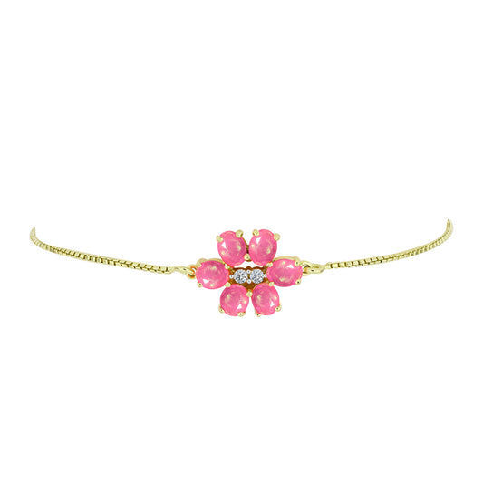 Pulseira de Prata com Banho de Ouro com Opala Rosa de Lega Dembi da Etiópia e Topázio Branco  Contraste: Cabeca de Veado (800)