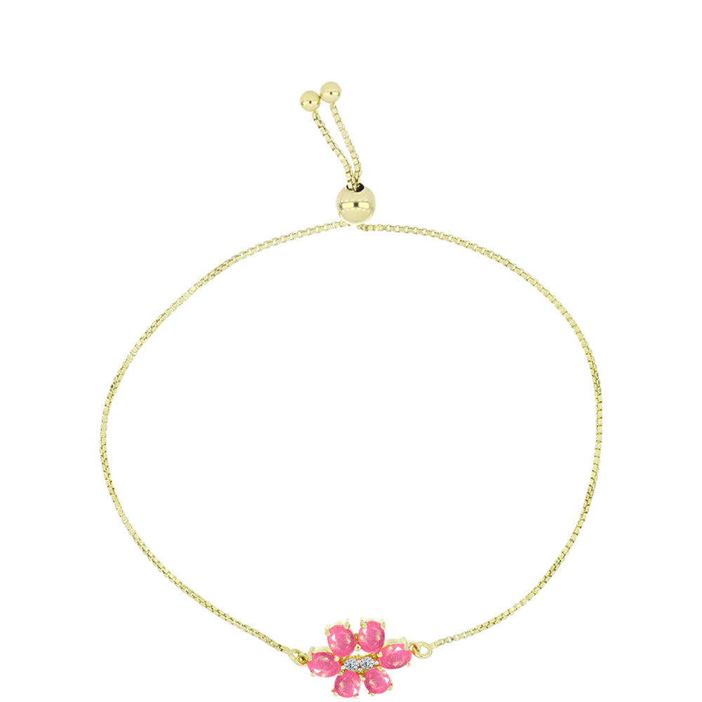 Pulseira de Prata com Banho de Ouro com Opala Rosa de Lega Dembi da Etiópia e Topázio Branco  Contraste: Cabeca de Veado (800)