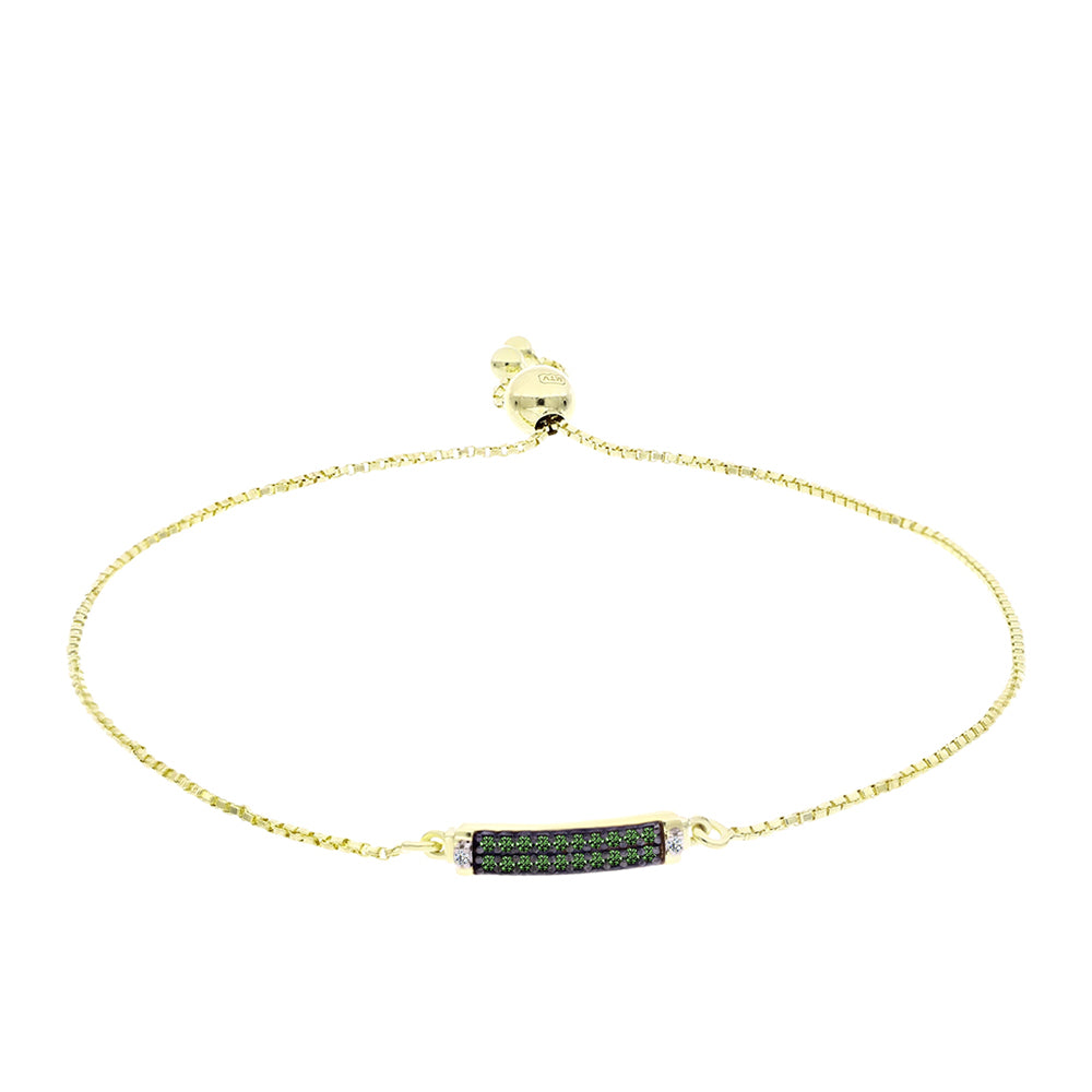 Pulseira de Prata com Banho de Ouro com Diamante Verde e Diamante Branco 1 
