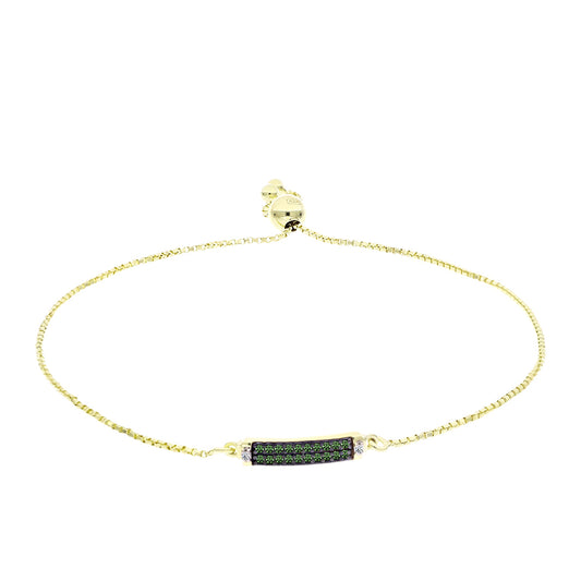 Pulseira de Prata com Banho de Ouro com Diamante Verde e Diamante Branco
