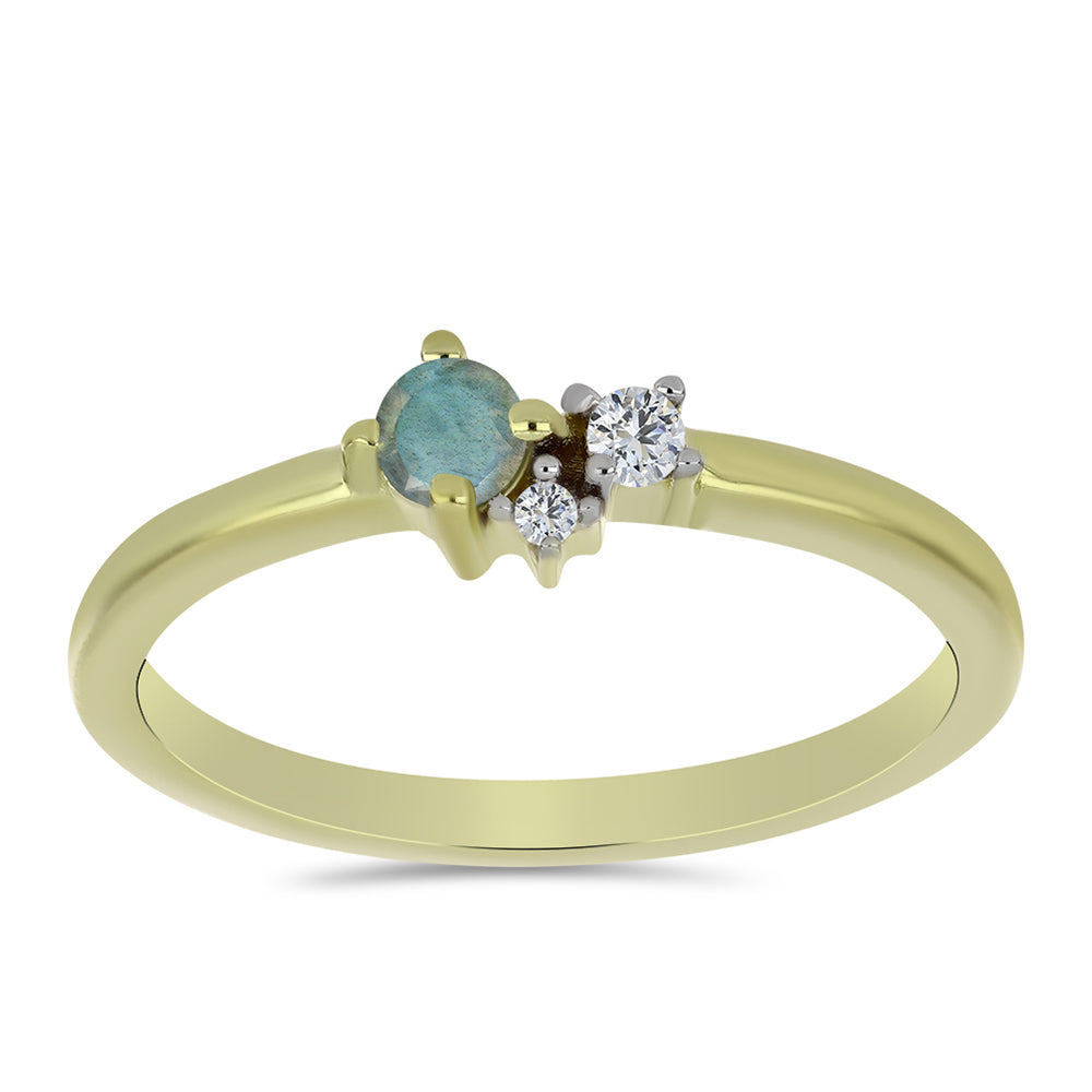 Anel de Prata com Banho de Ouro com Labradorite e Topázio Branco