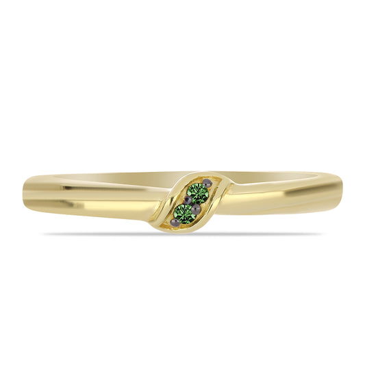 Anel de Prata com Banho de Ouro com Diamante Verde