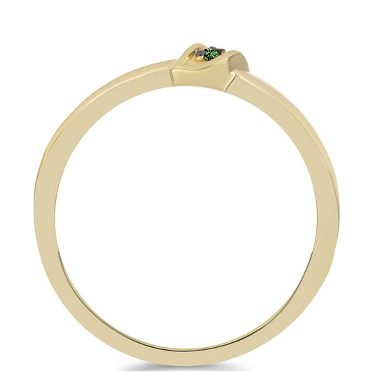 Anel de Prata com Banho de Ouro com Diamante Verde