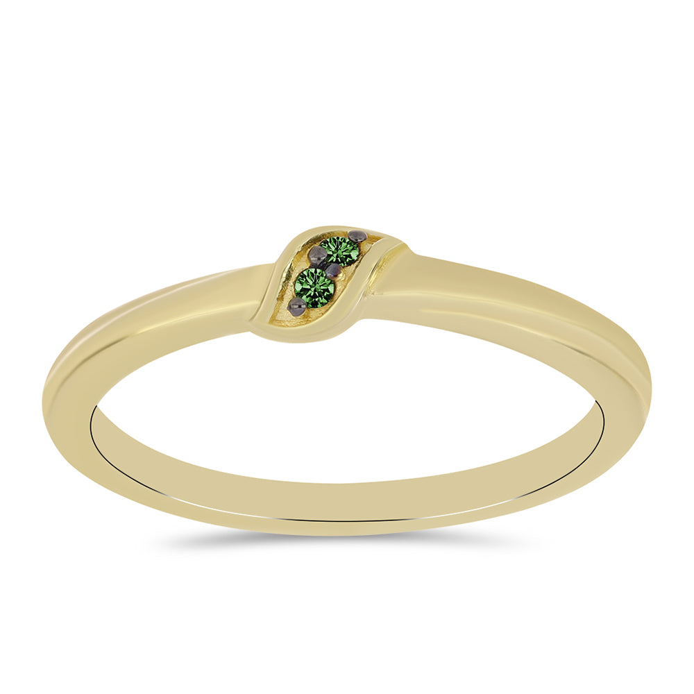 Anel de Prata com Banho de Ouro com Diamante Verde 3 