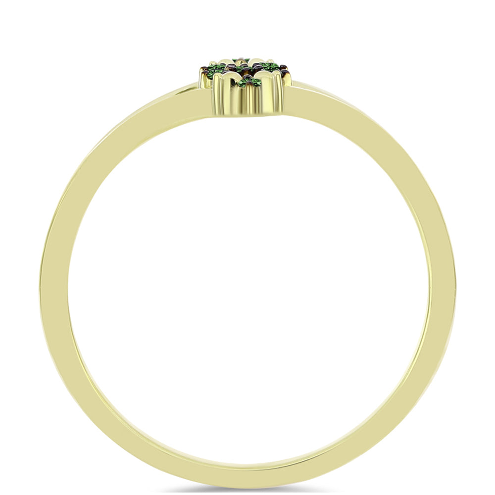 Anel de Prata com Banho de Ouro com Diamante Verde