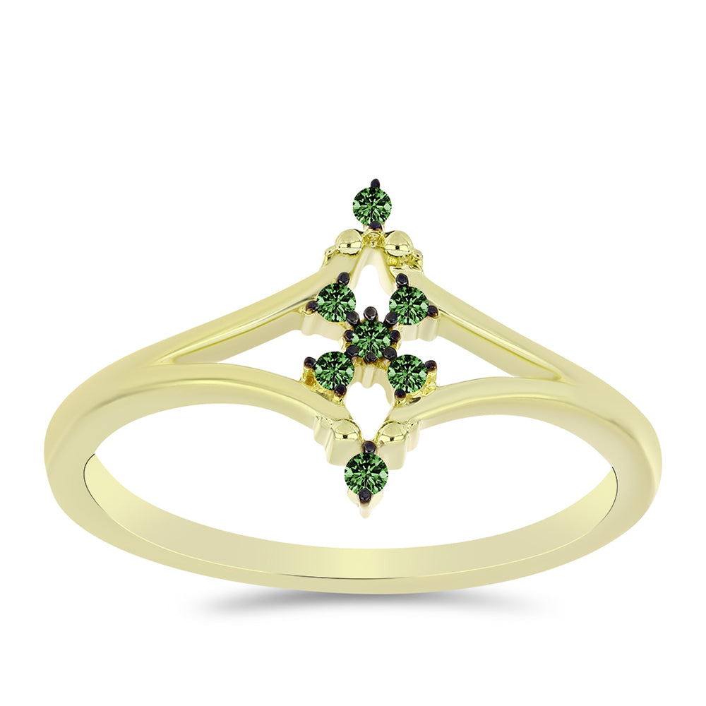 Anel de Prata com Banho de Ouro com Diamante Verde 3 