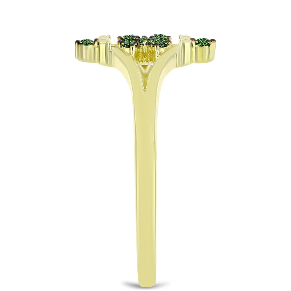 Anel de Prata com Banho de Ouro com Diamante Verde