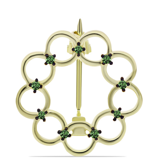 Alfinete de Prata com Banho de Ouro com Diamante Verde
