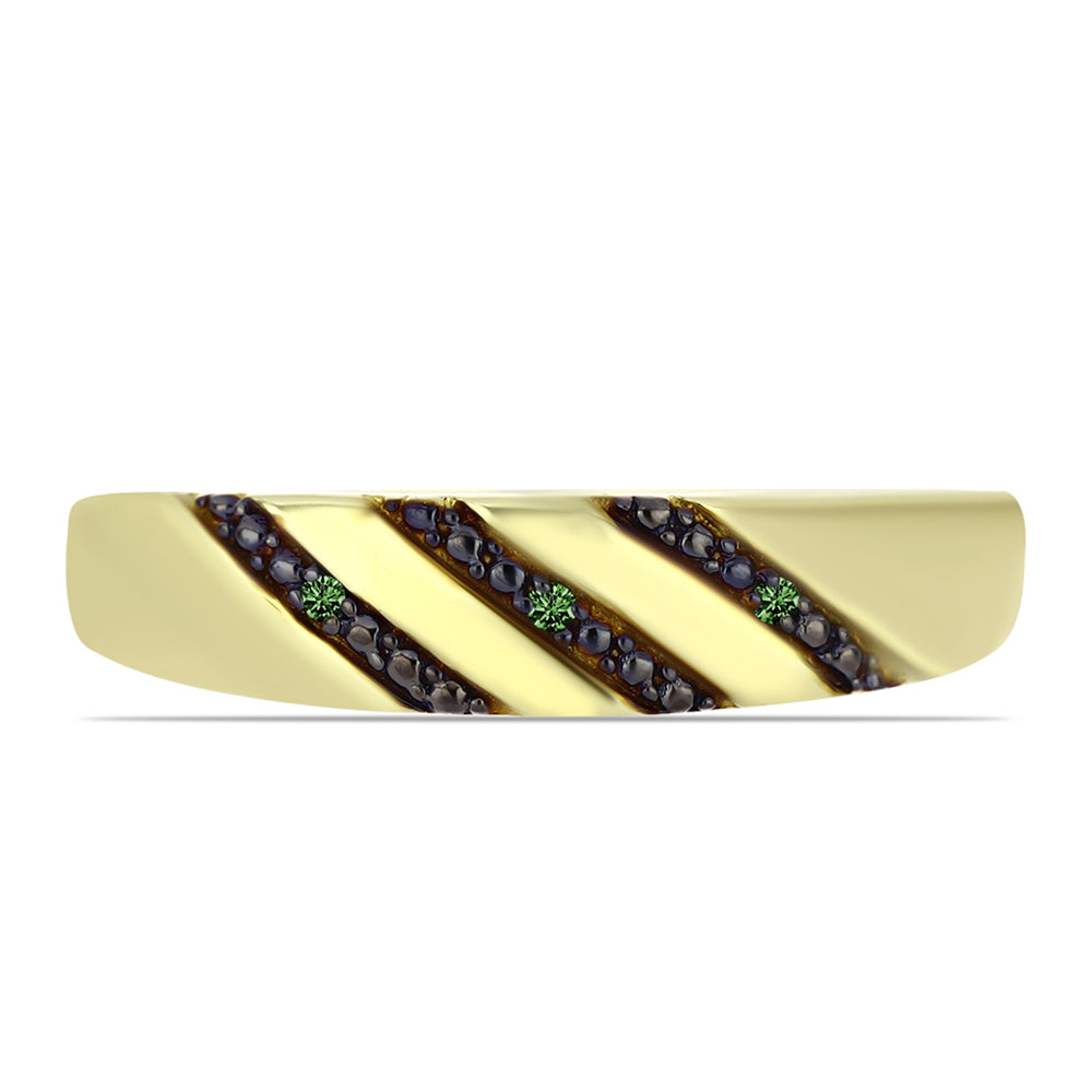 Anel de Prata com Banho de Ouro com Diamante Verde 1 