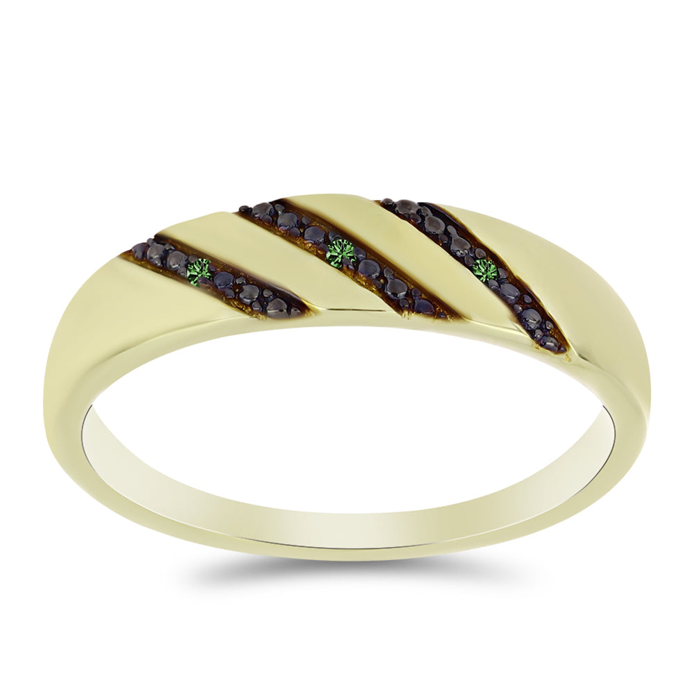 Anel de Prata com Banho de Ouro com Diamante Verde 3 
