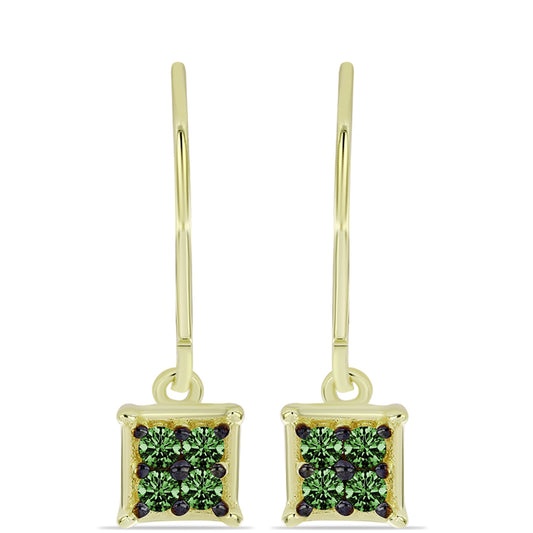Brincos de Prata com Banho de Ouro com Diamante Verde