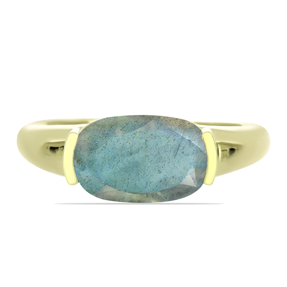Anel de Prata com Banho de Ouro com Labradorite  Contraste: Cabeca de Veado (800) 1 