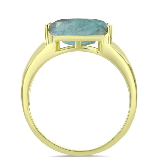 Anel de Prata com Banho de Ouro com Labradorite  Contraste: Cabeca de Veado (800)