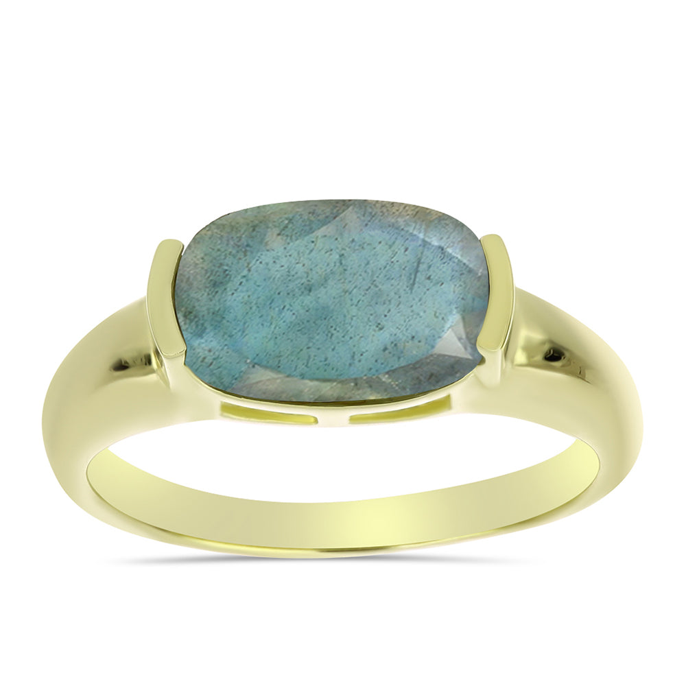 Anel de Prata com Banho de Ouro com Labradorite  Contraste: Cabeca de Veado (800)