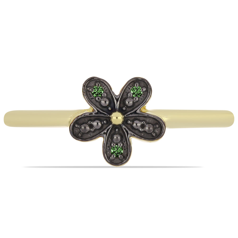 Anel de Prata com Banho de Ouro com Diamante Verde