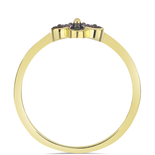 Anel de Prata com Banho de Ouro com Diamante Verde