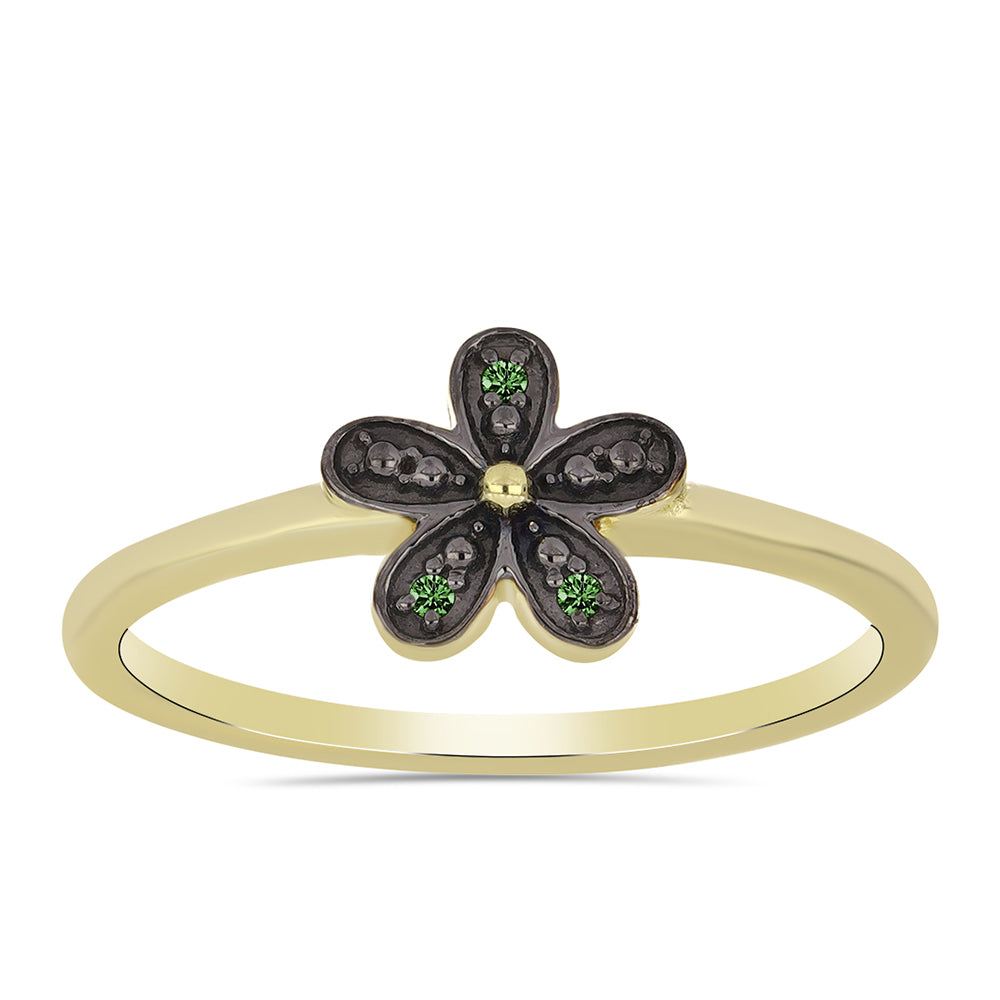 Anel de Prata com Banho de Ouro com Diamante Verde 3 