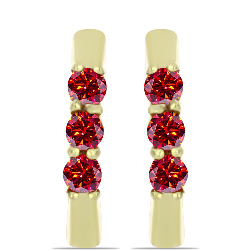 Brincos de Prata com Banho de Ouro com Moissanite Vermelho Majestoso 1 