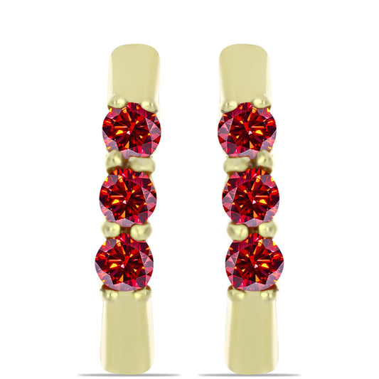 Brincos de Prata com Banho de Ouro com Moissanite Vermelho Majestoso