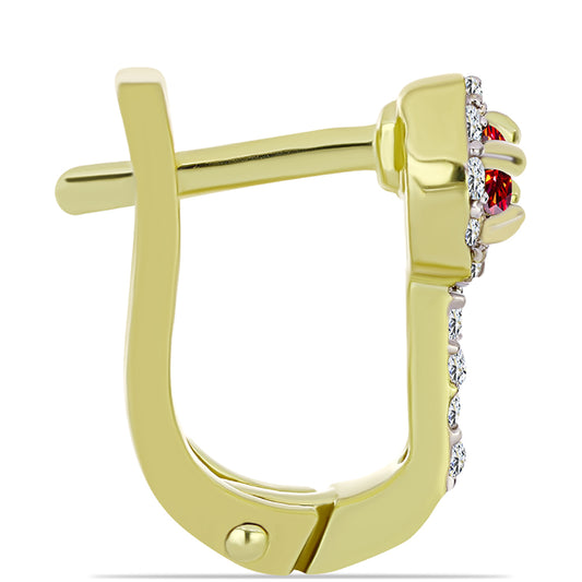 Brincos de Prata com Banho de Ouro com Moissanite Vermelho Majestoso e Topázio Branco