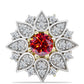 Alfinete de Prata com Banho de Ouro com Moissanite Vermelho Majestoso e Topázio Branco