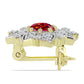 Alfinete de Prata com Banho de Ouro com Moissanite Vermelho Majestoso e Topázio Branco